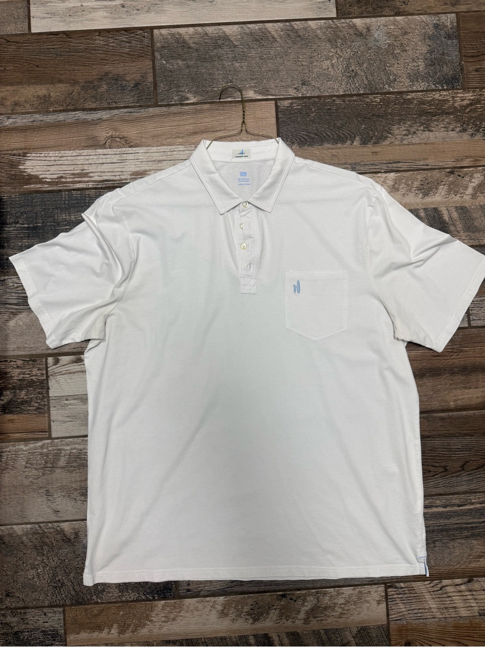 Johnny Was White Short-Sleeve Polo with Pocket and Subtle Logo